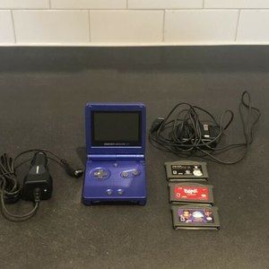 Nintendo Game Boy Advance SP Cobalt Blue Handheld System W/Games Tested Chargers